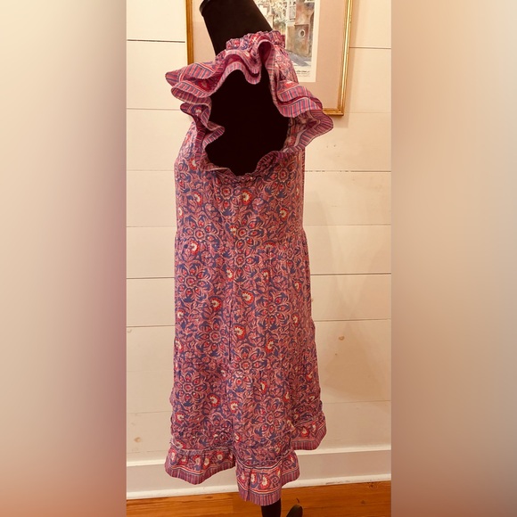 Vineyard Vines 100% Cotton Flutter Ruffle Dress Size Small Pink Purple Floral - Picture 2 of 9